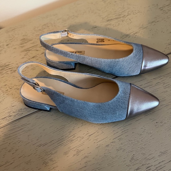 $389 NWT Paul Green 6.5 Ynez Clay Denim Jeans Combo Slingback Flats Pointed Toe - Picture 2 of 7